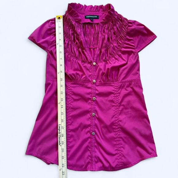Y2K Express Design Studio Pink Ruched Ruffle Blouse - Size S - Academia Coquette - Picture 8 of 8